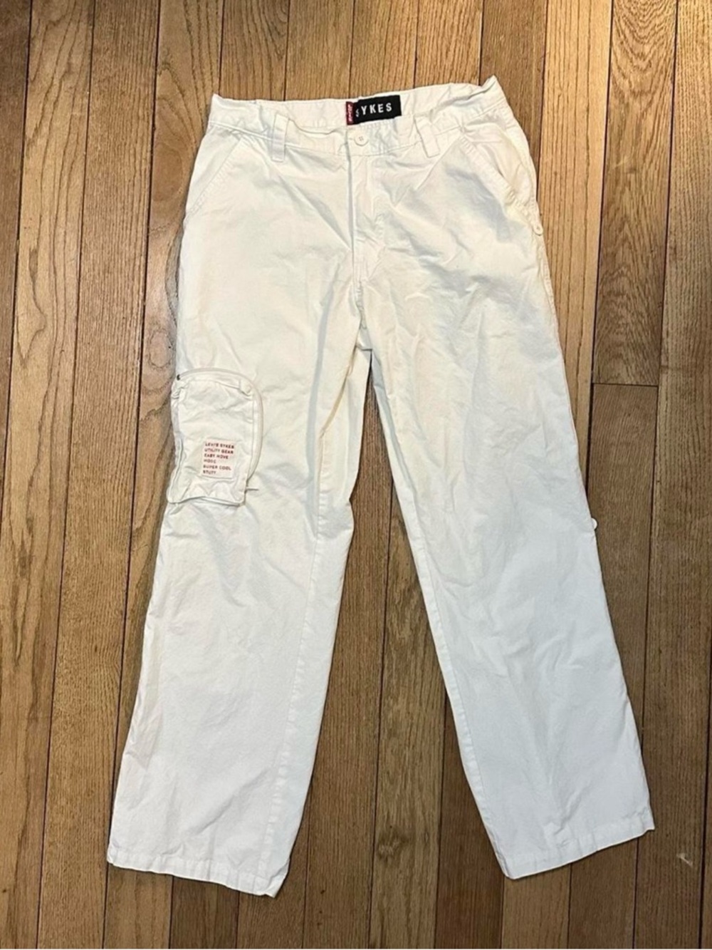 Vintage Levi Sykes Men's White Cargo Pants with Side Utility Pocket 31x29 Skate